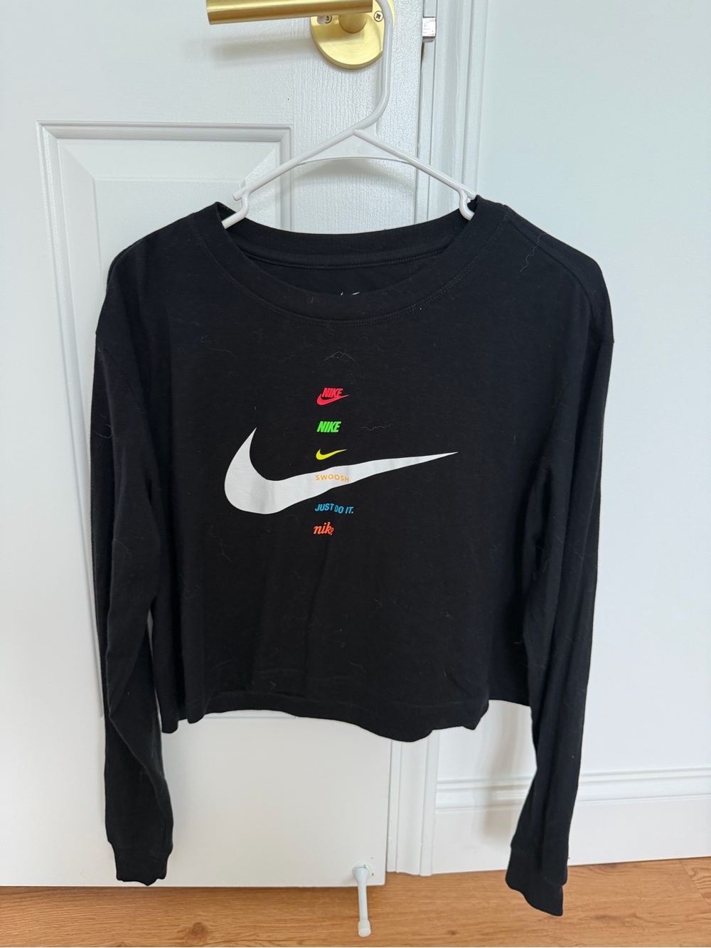 Nike Black Cropped Long-Sleeve Tee with White Swoosh LEGO
